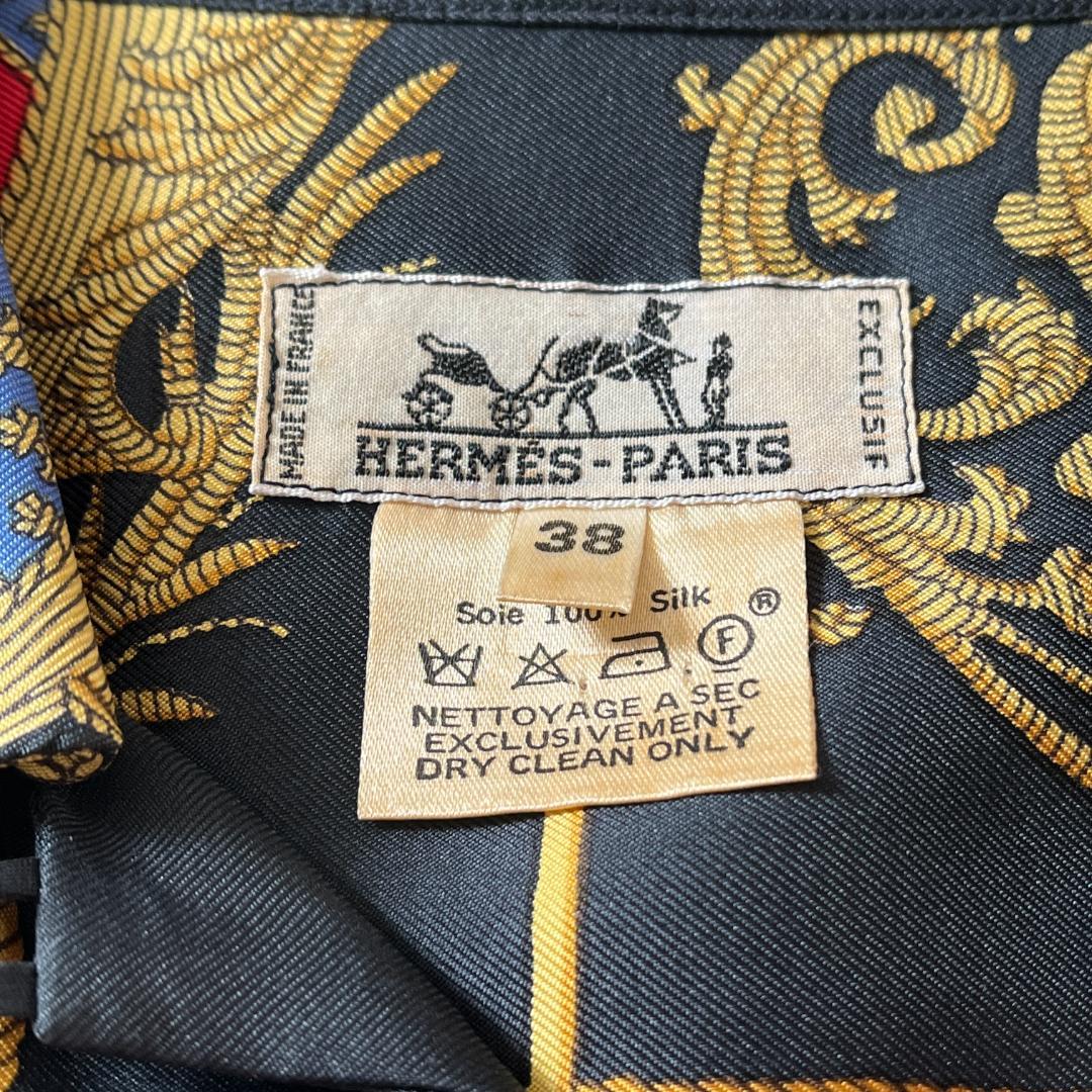 HERMES FLVCTVAT NEC MERGITVR シルク シャツ 黒