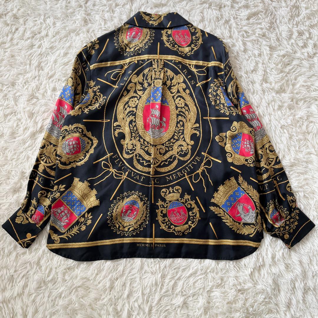 HERMES FLVCTVAT NEC MERGITVR シルク シャツ 黒