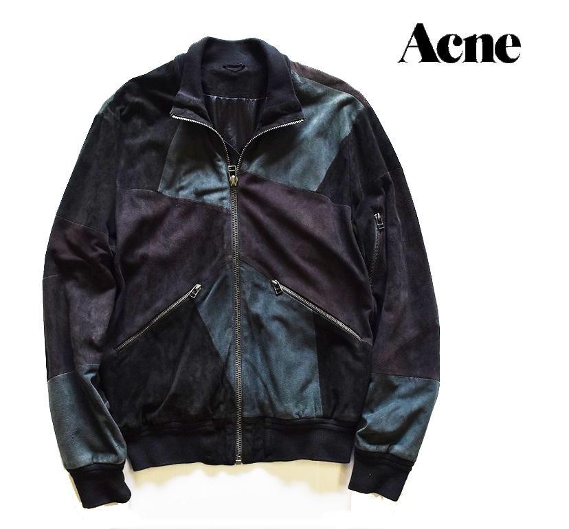 おトク情報がいっぱい! ACNE 48 メンズ スエードレザージャケット パッチワーク レザージャケット おトク情報がいっぱい! ACNE 48 メンズ スエードレザージャケット パッチワーク レザージャケット