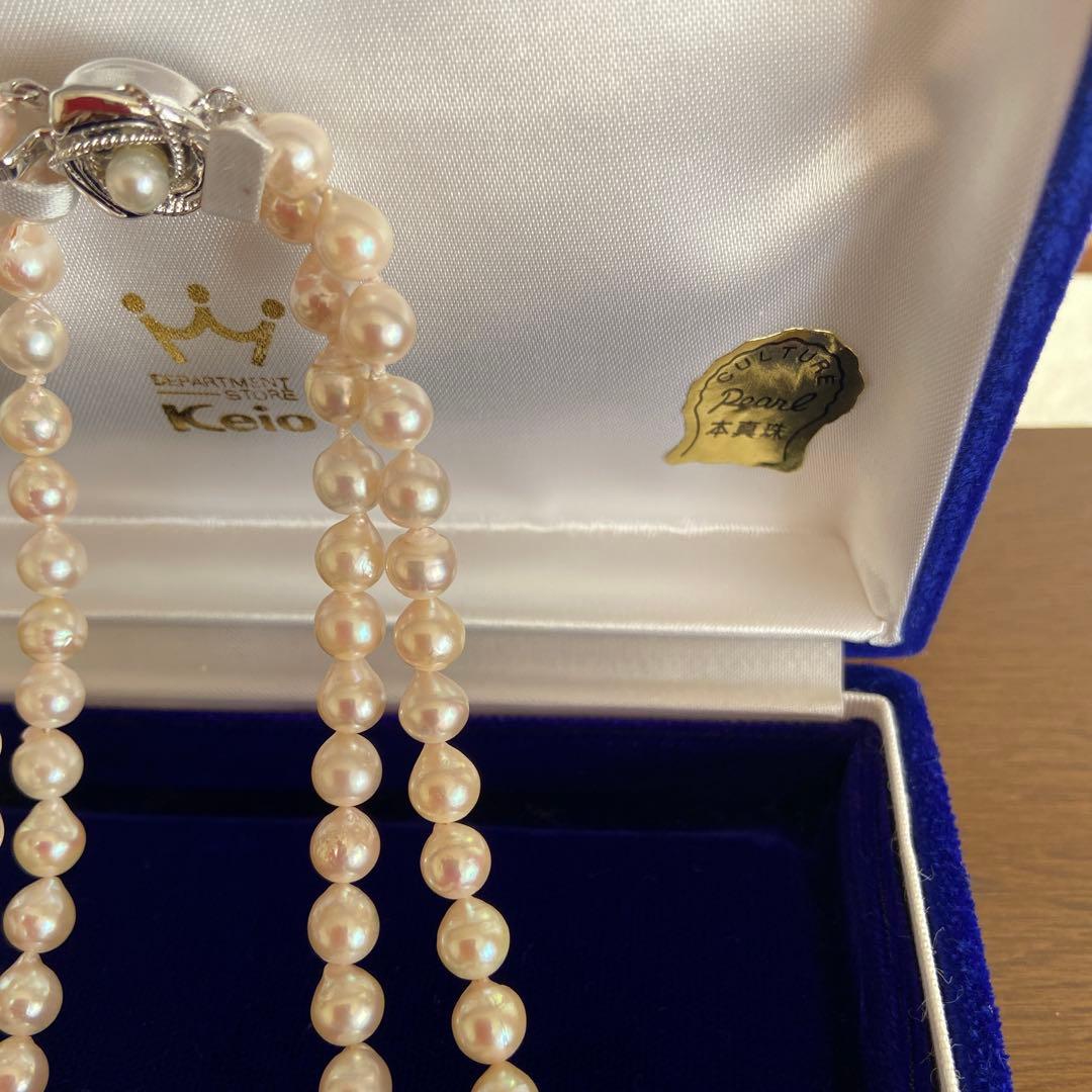 本真珠 2連パールネックレス 未使用品 美品 ケース付き 60cm 本真珠 2連パールネックレス 未使用品 美品 ケース付き 60cm