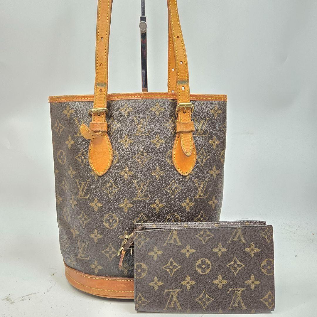 【おしゃれ】 ベタなし LOUIS VUITTON モノグラム バケット PM ポーチ付き バッグ