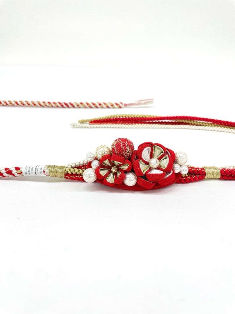 帯揚げ 帯締め セット 金駒 金彩 縮緬 桜 刺繍 つまみ細工 振袖 R061 帯揚げ 帯締め セット 金駒 金彩 縮緬 桜 刺繍 つまみ細工 振袖 R061
