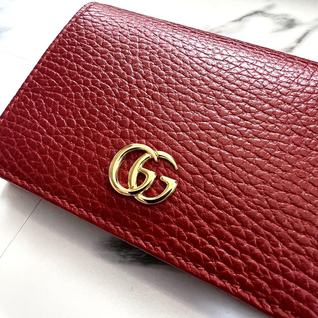 美品　グッチ　マーモント　折財布　赤　GUCCI GUCCI 二つ折り財布ミニ財布赤GGマーモント美品正規品値下げ不可
