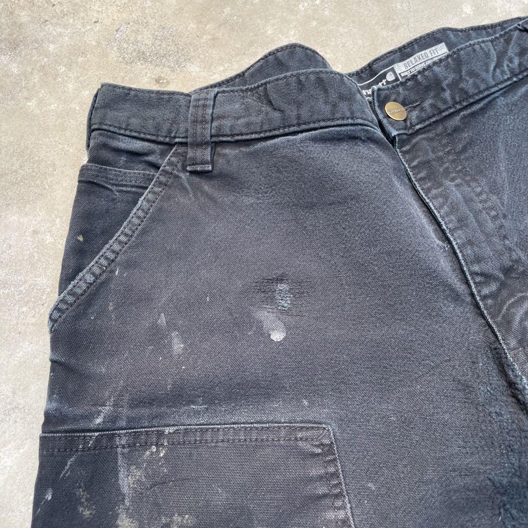 90-00s' 激渋 Carhartt ダブルニー ペンキ ブラック 鬼フェード