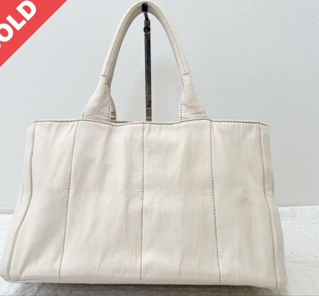 極美品】プラダ カナパ トートバッグ ハンドバッグ 三角ロゴ 白