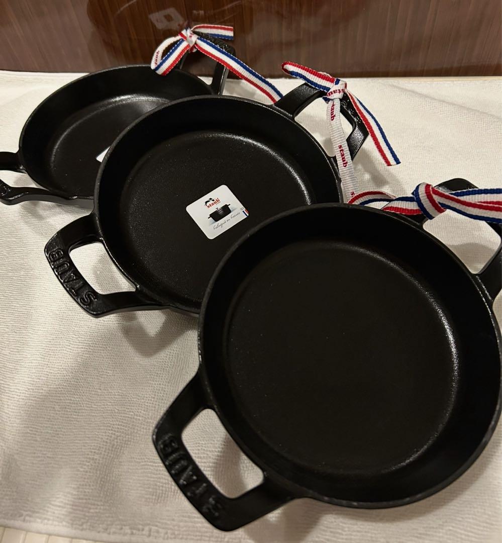 STAUB ラウンドスタッカブルディッシュ16cmブラック3個セット