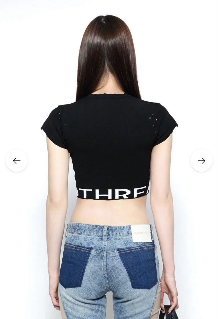 激安ブランド damage S tops Black/WHITE logo half トップス