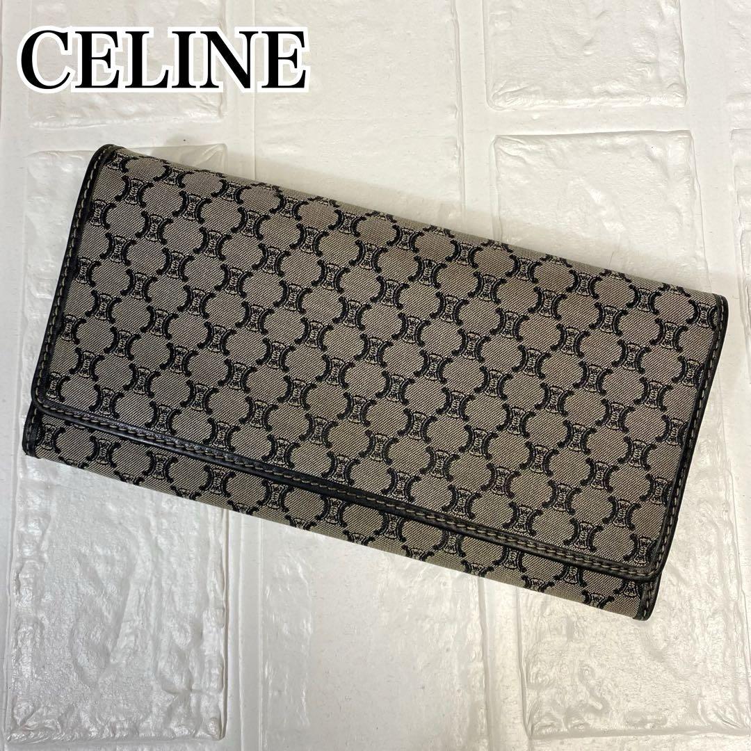 CELINE セリーヌ　長財布　マカダム柄　キャンバス×レザー　グレー系