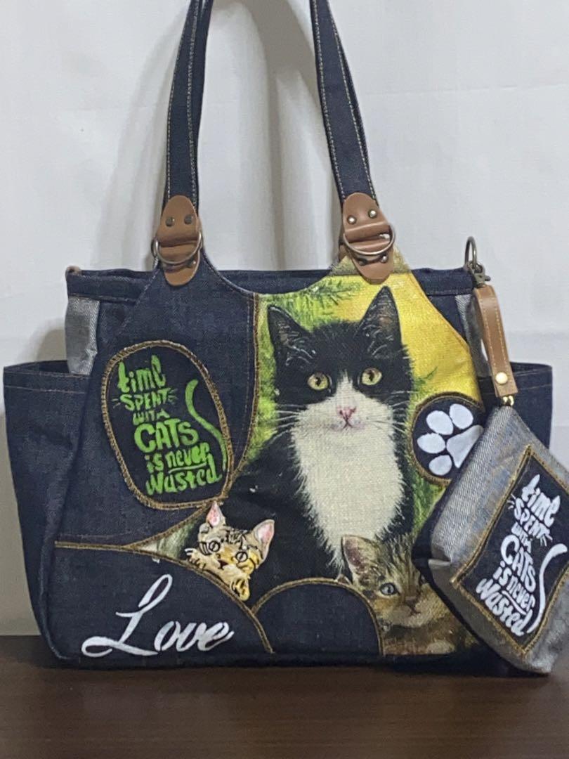 ☆岡山デニム☆ハチワレ猫☆☆リュック対応☆4wayあおりバッグ ハンドメイド☆岡山デニム☆ハチワレ猫☆リュック対応☆4way