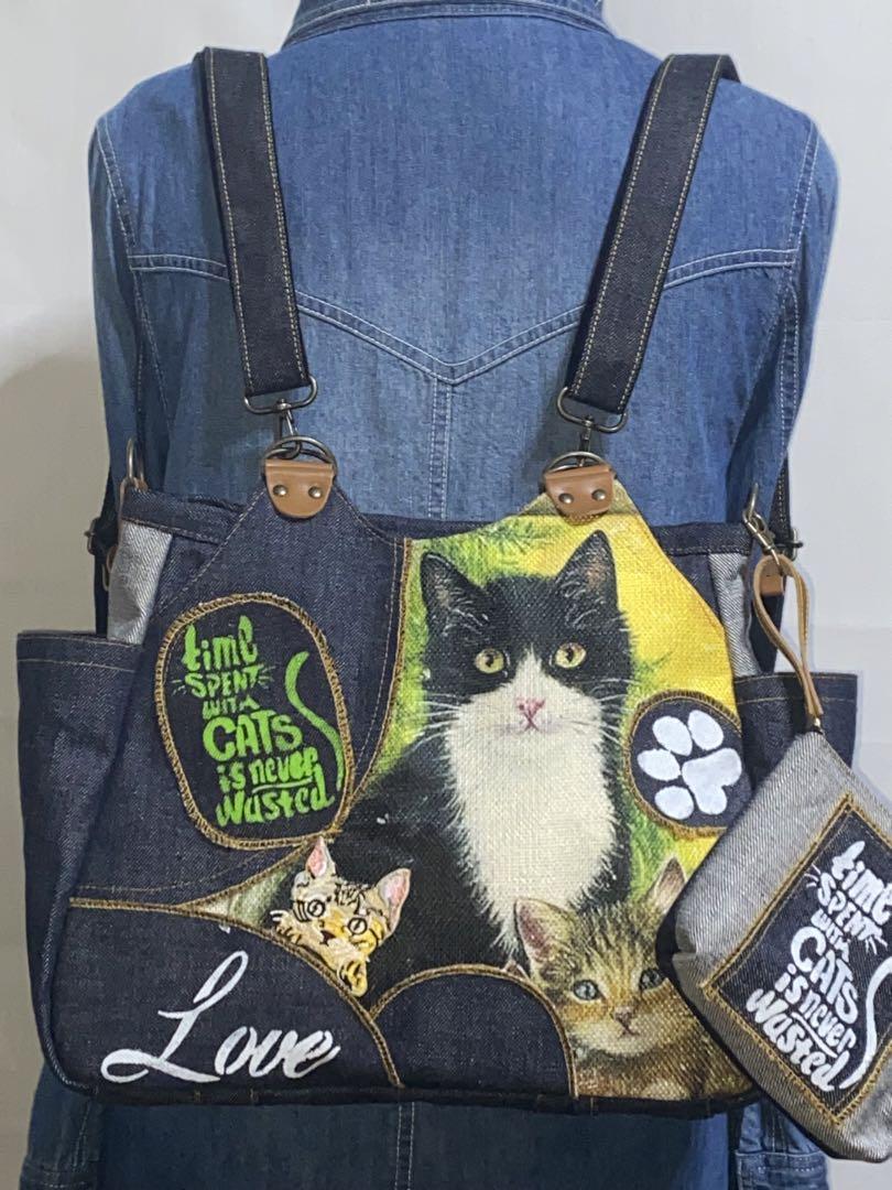 ☆岡山デニム☆ハチワレ猫☆☆リュック対応☆4wayあおりバッグ ハンドメイド☆岡山デニム☆ハチワレ猫☆リュック対応☆4way