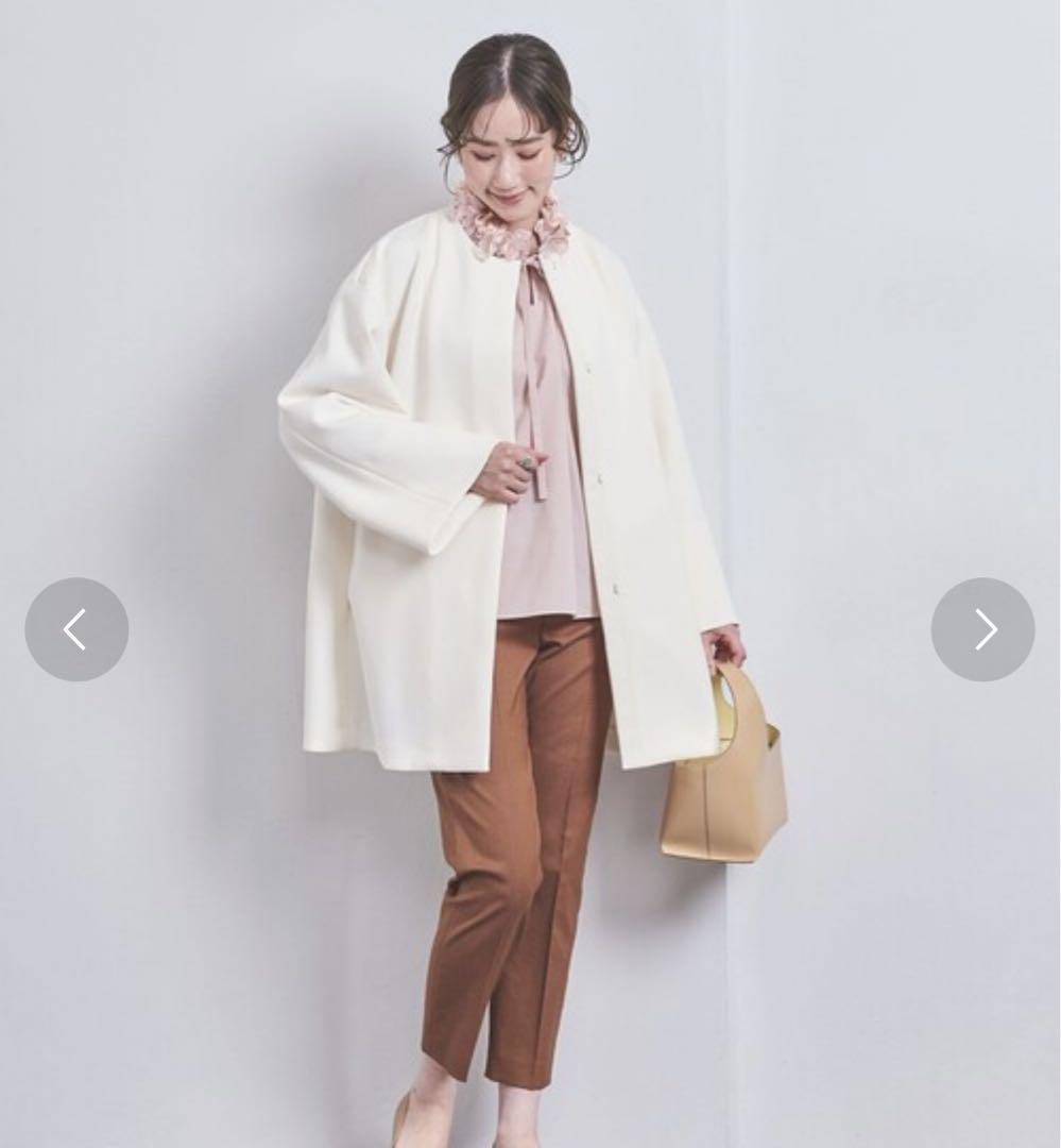 United Arrows SPONGY Aライン ノーカラー ミドルコート