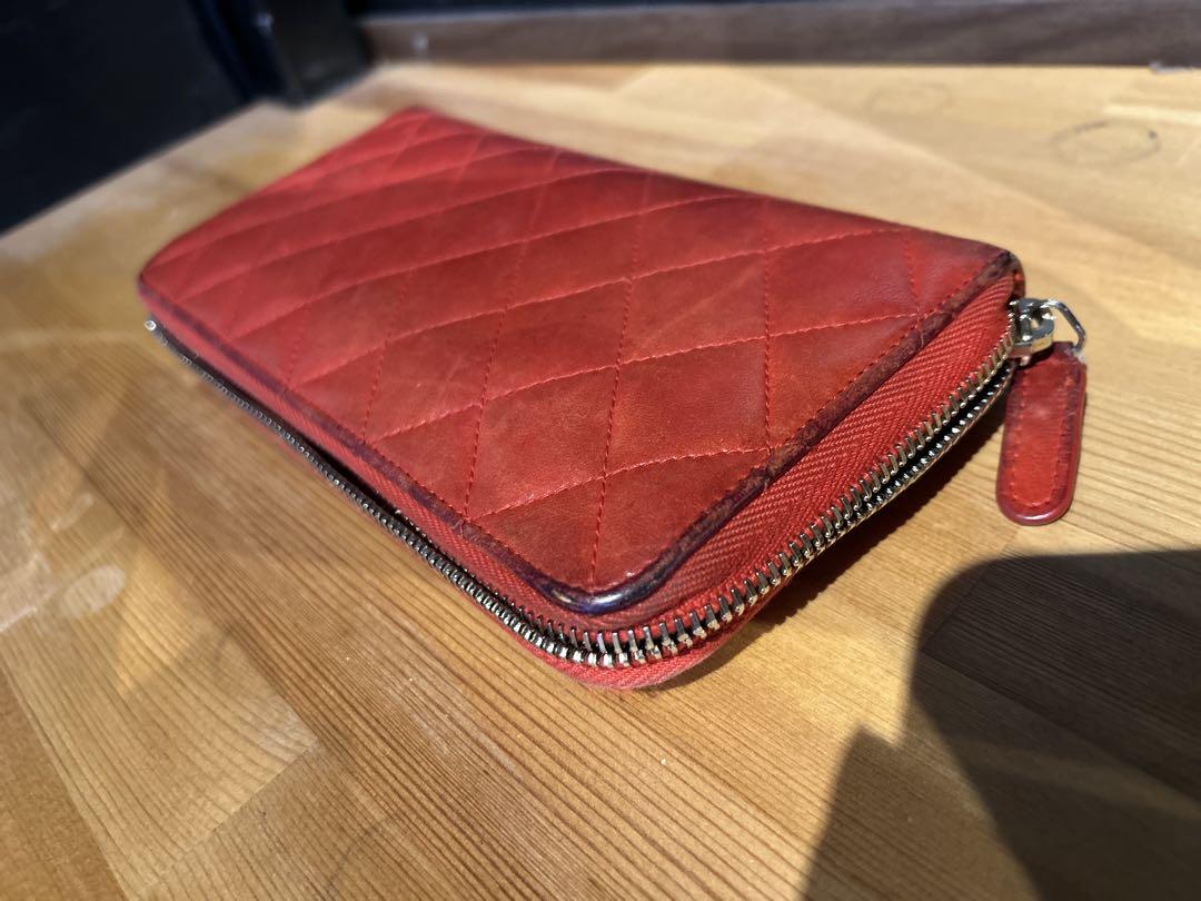 SALE CHANEL シャネル マトラッセ ラウンドファスナー レッドオレンジ