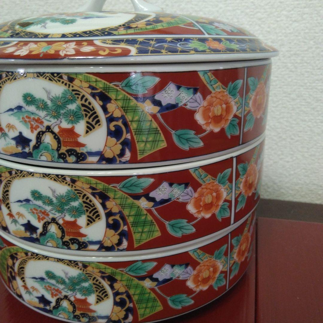 最安値に挑戦！ 値下げ）有田焼 昇龍窯 古伊万里 染め錦 金彩吉祥古典柄 三段 食器
