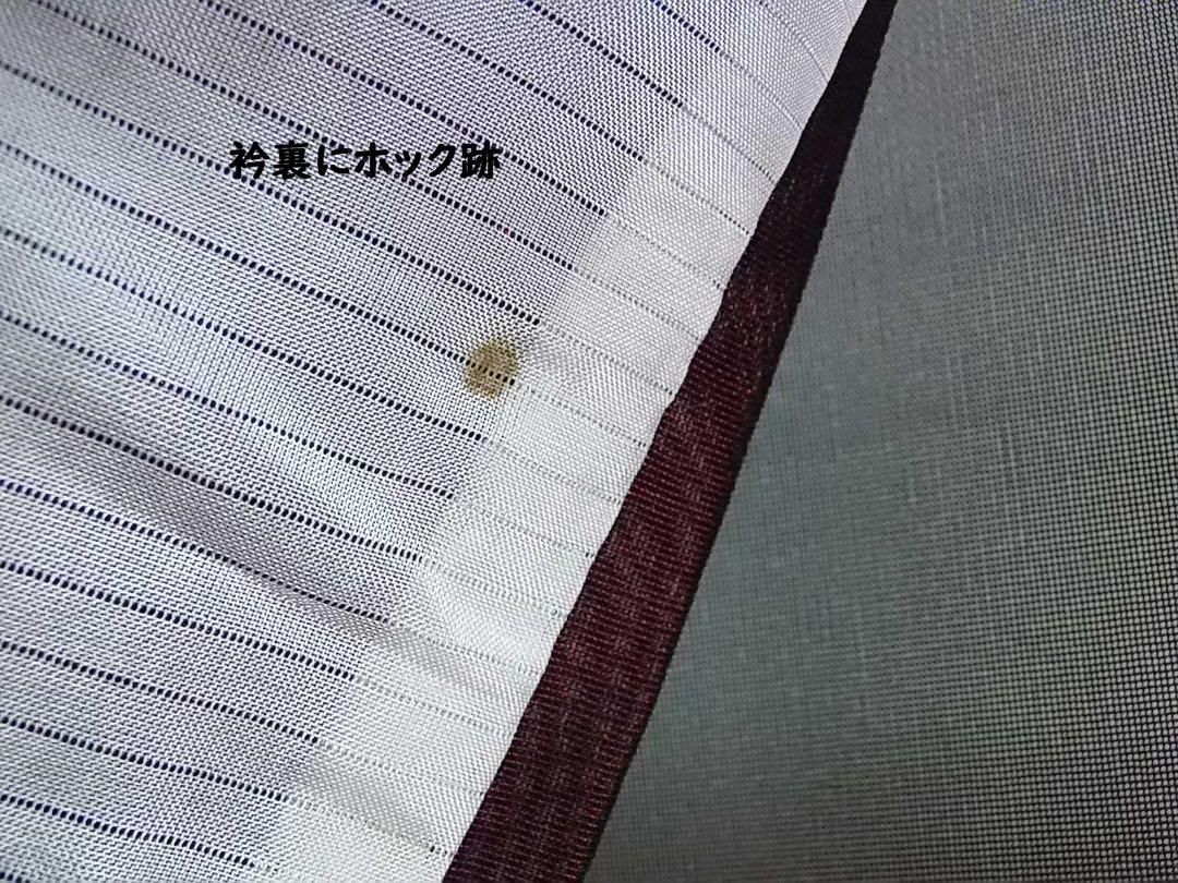 美品 夏着物 二重紗 小紋 花文様 正絹 黒×赤紫色系 単衣の季節に