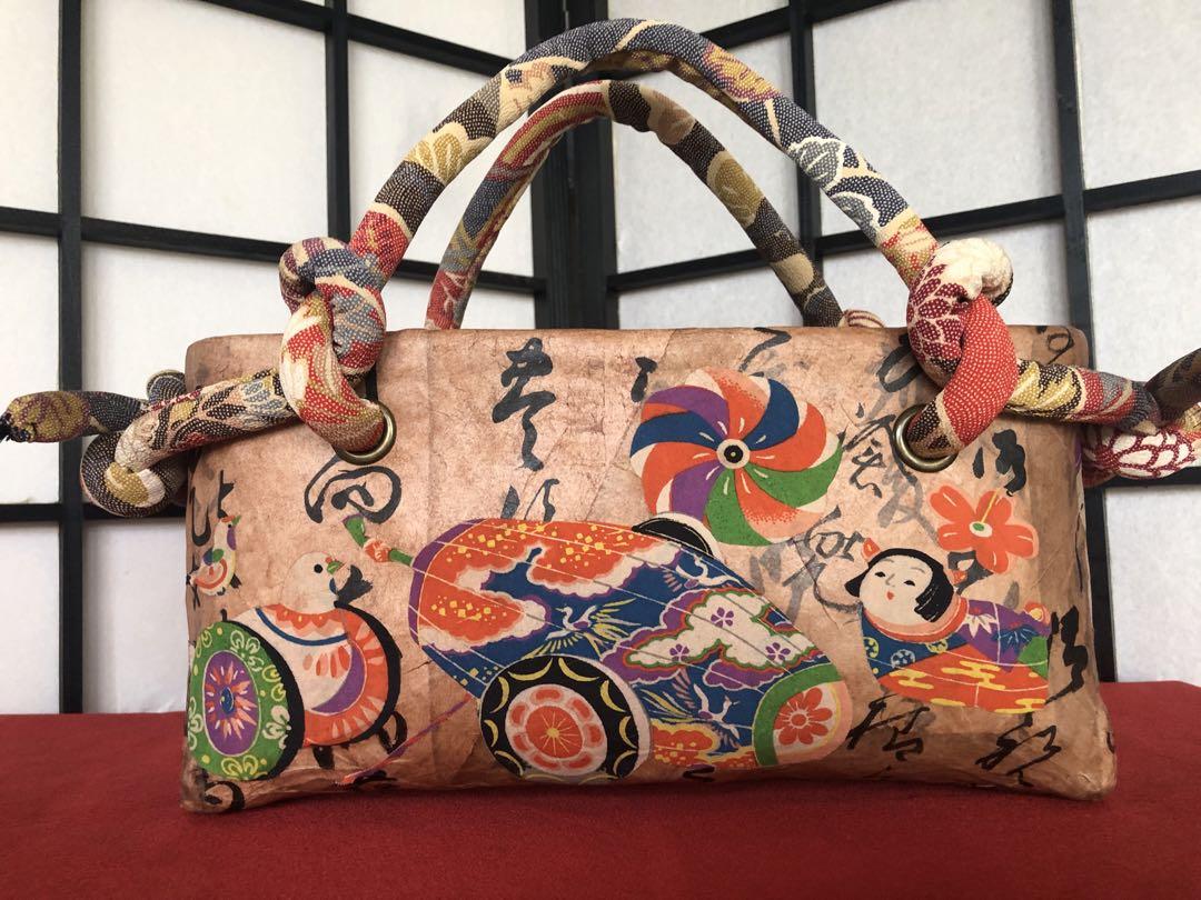 一閑張りバック　正絹古布