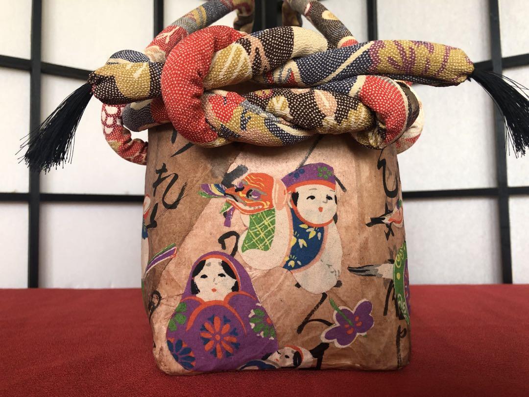 一閑張りバック　正絹古布