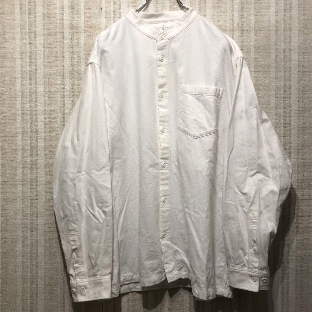 シンプル MUJI 無印良品 バンドカラーシャツ XL 白