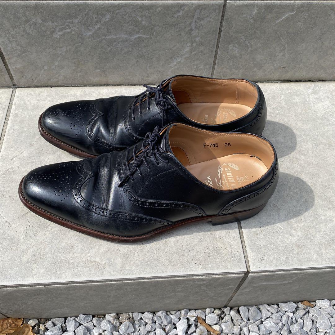 ☆美品☆【ボントレ】レザーシューズ (36) 厚底　ウィングチップ　軽量　黒 黒 ウィングチップ レザーシューズ 25cm - メルカリ