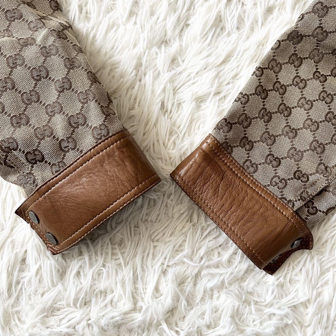 ヴィンテージ GUCCI キャンバス GG カーフレザー バイカーズ ジャケット
