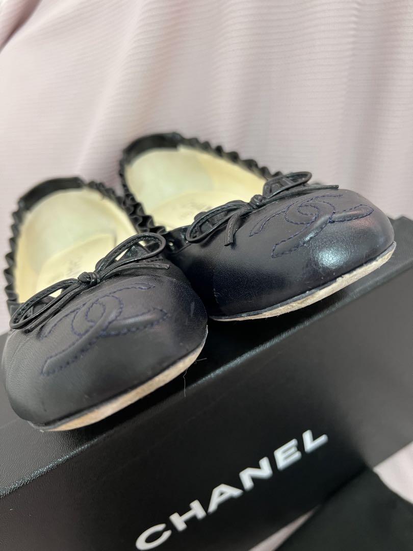 CHANEL⭐︎シャネル　ブラック×ダークネイビー　リボンパンプス　36