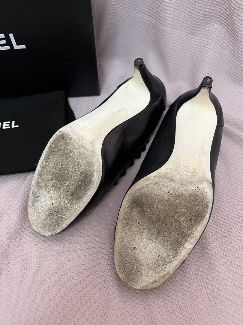 CHANEL⭐︎シャネル　ブラック×ダークネイビー　リボンパンプス　36