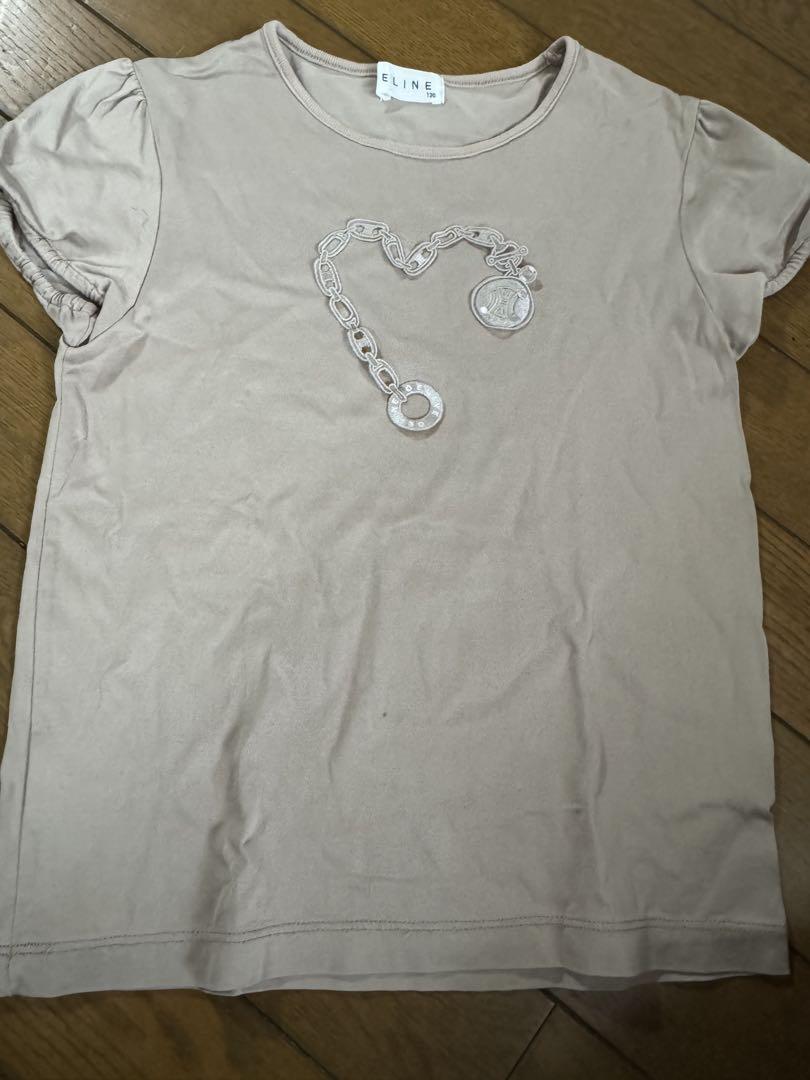 CELINE ベージュ ハート型チェーン Tシャツ 130cm