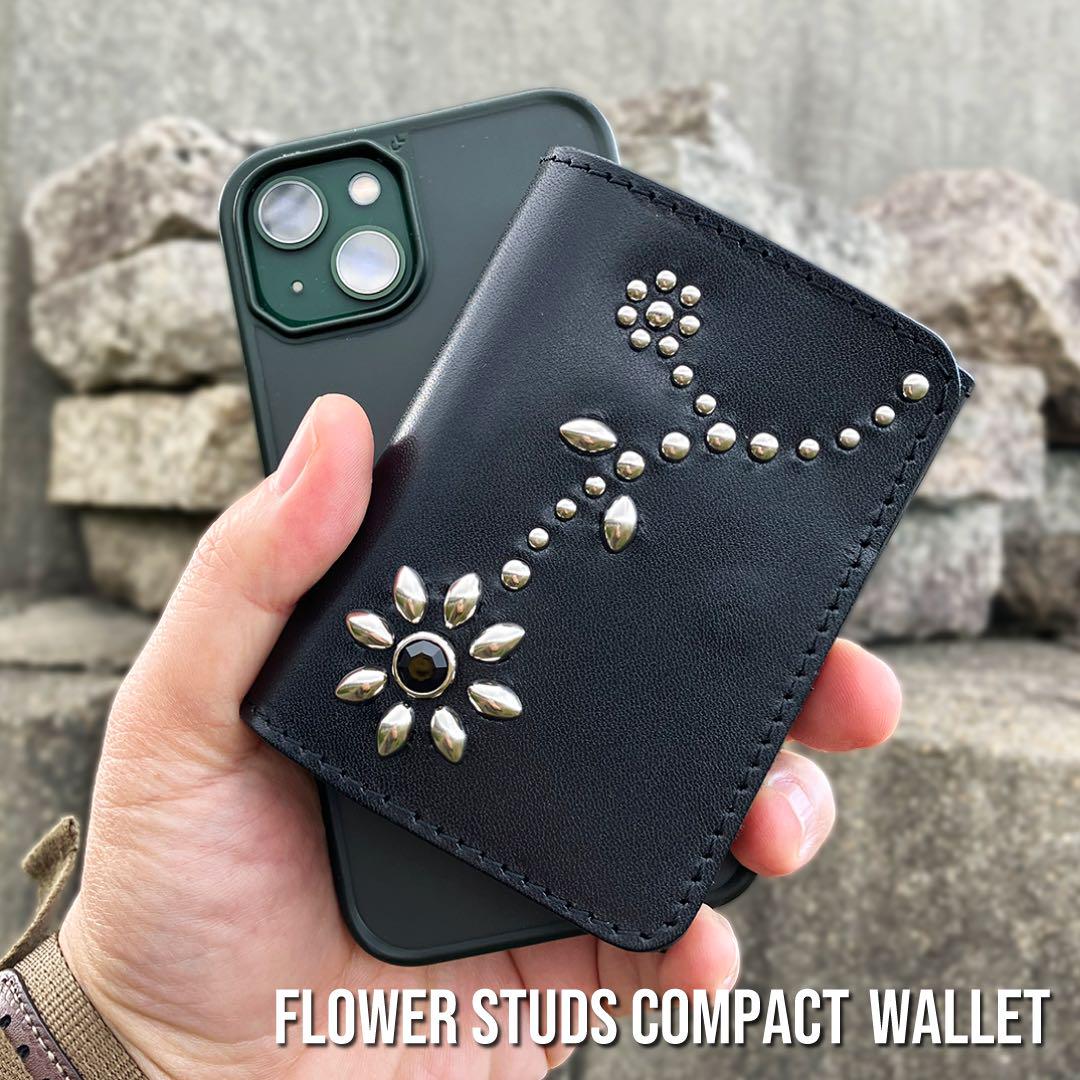 栃木レザー コンパクト財布 スタッズ財布 ミニ財布 二つ折り財布