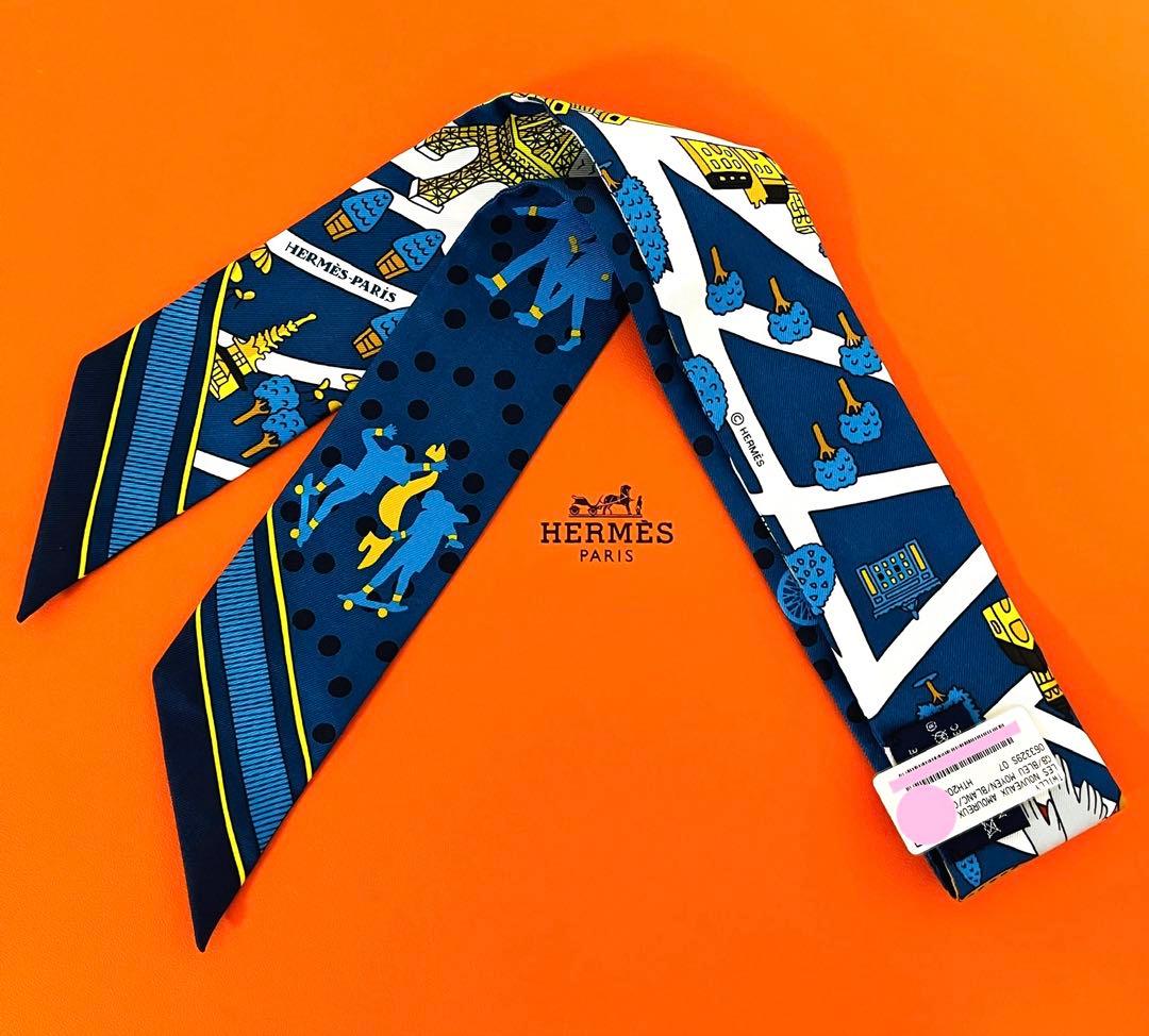 【新品未使用】HERMES　エルメス　ツイリー　新パリの恋人たち　ブルー