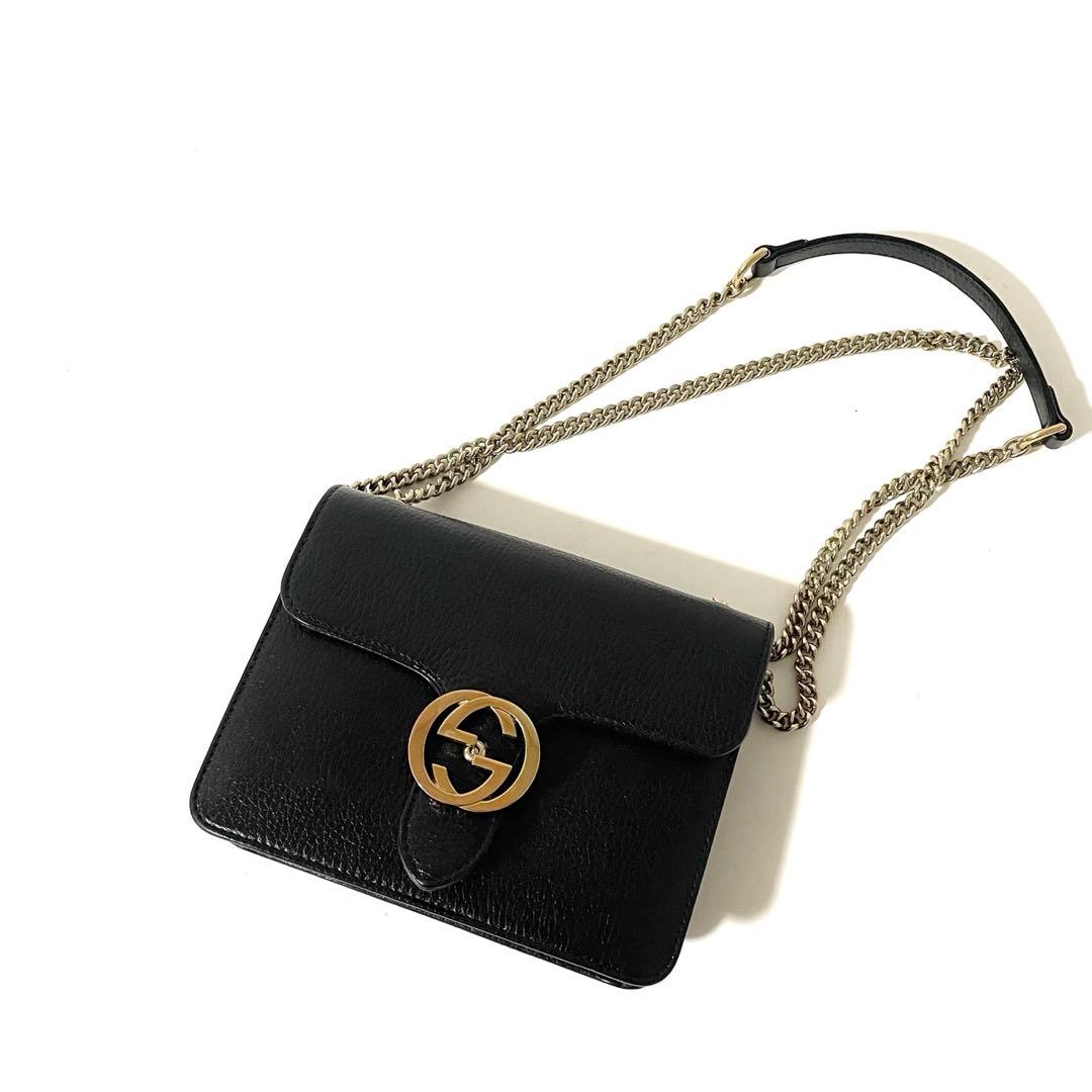 【美品】GUCCI グッチ チェーンショルダーバッグ インターロッキングGG