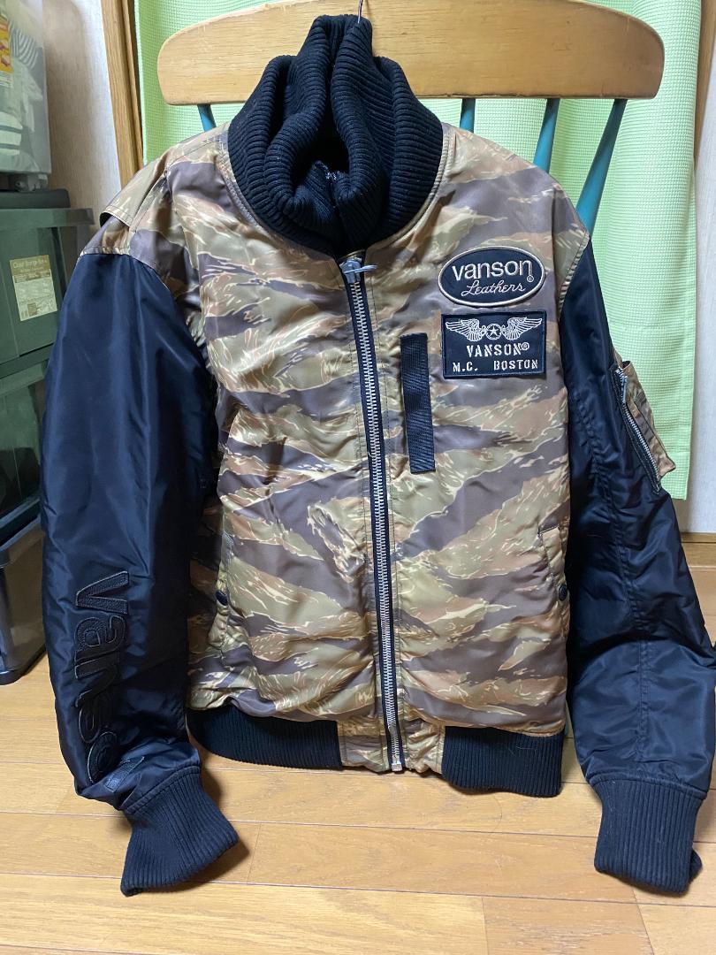 Vanson MA-1型ライダース　迷彩柄ダブルジップ　Lサイズ大きめ