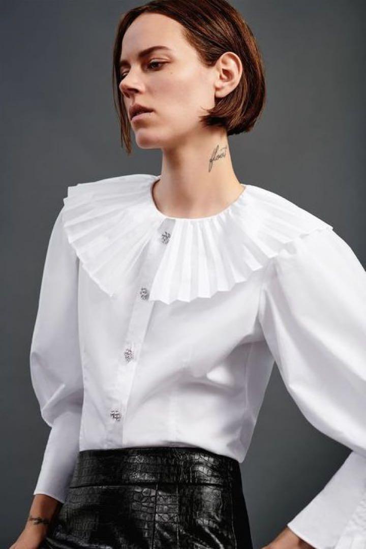 ZARA ザラ⭕️希少　ピーターパンシャツ　ブラウス　キラキラボタン　白　高級感
