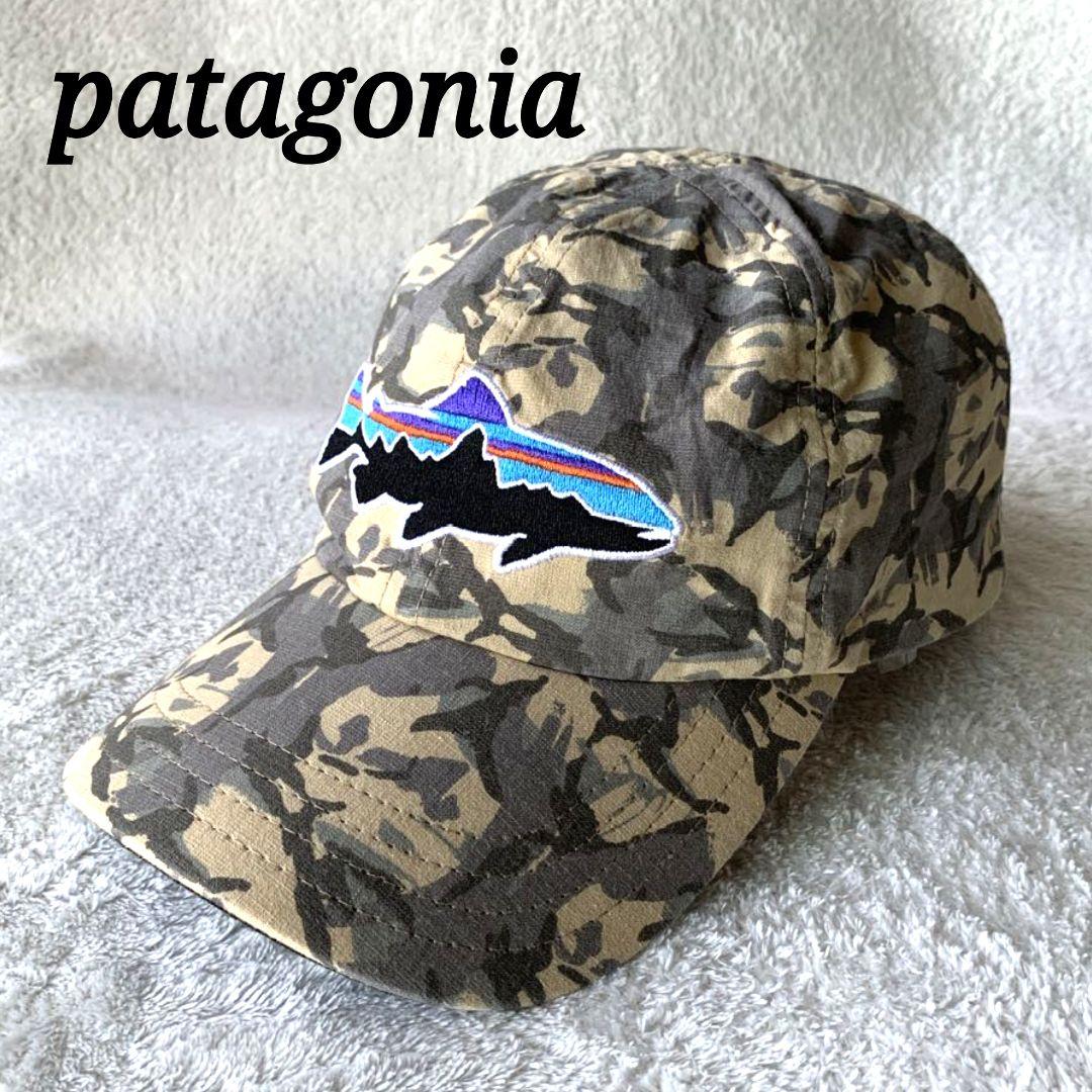 レア Patagonia キャップ カモフラ 迷彩 ワッペンフィッシュ トラウト