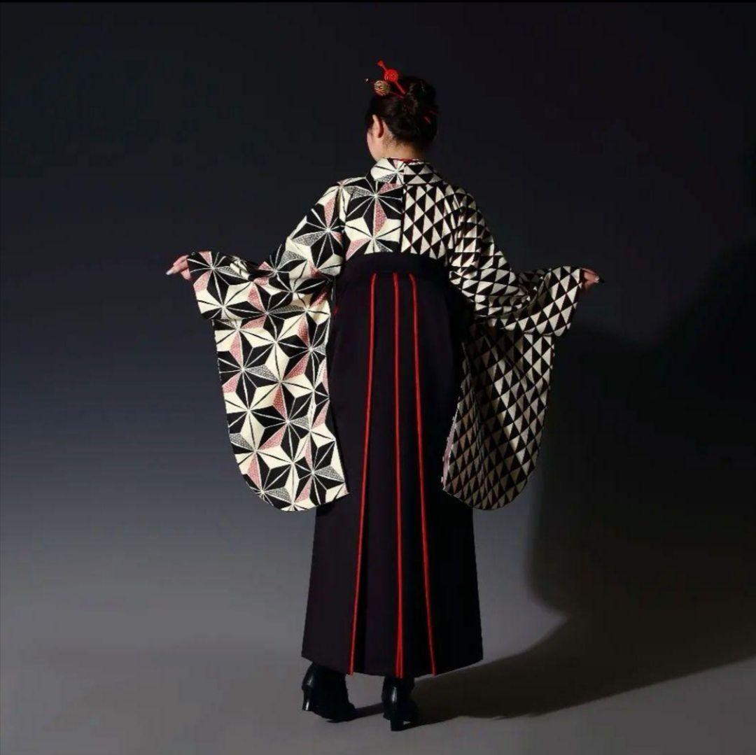 卒業袴セット【二尺袖着物・袴・半幅帯】Lサイズ 卒業式 大学生 黒 赤 卒業袴セット【二尺袖着物・袴・半幅帯】Lサイズ 卒業式 大学生 黒 赤