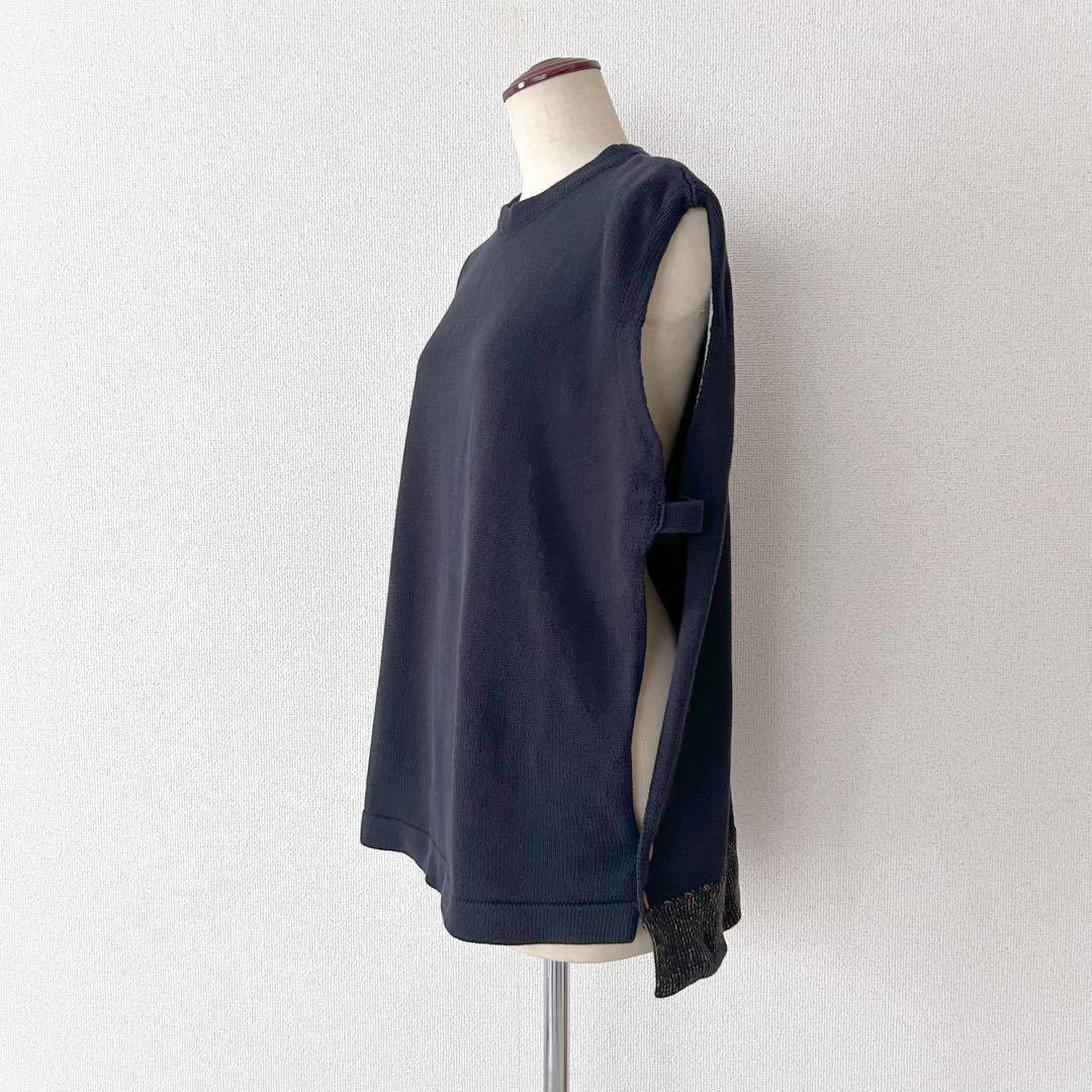 美品　パラスパレス　バイカラー　コットンベスト　ネイビー　ロング　サイズ0