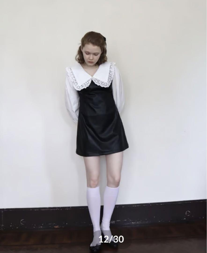 65%OFF【送料無料】 volume arm lace 'leather onepiece collar ワンピース