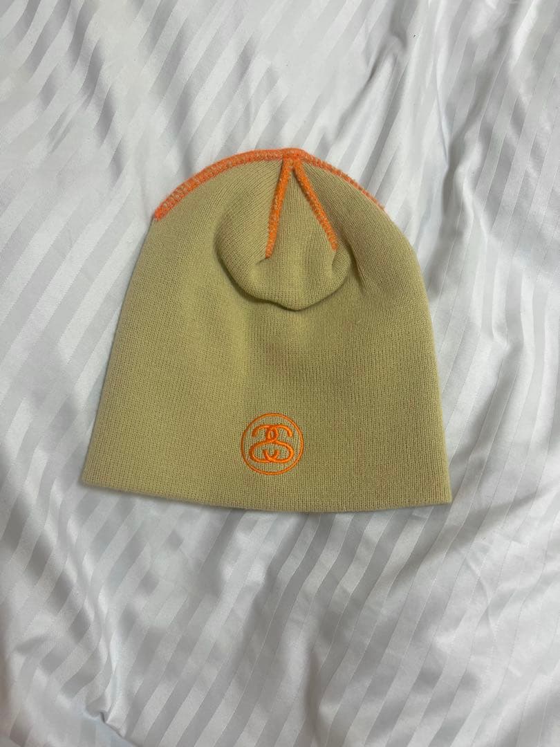 Stüssy stussy ニット帽 ベージュ オレンジステッチ