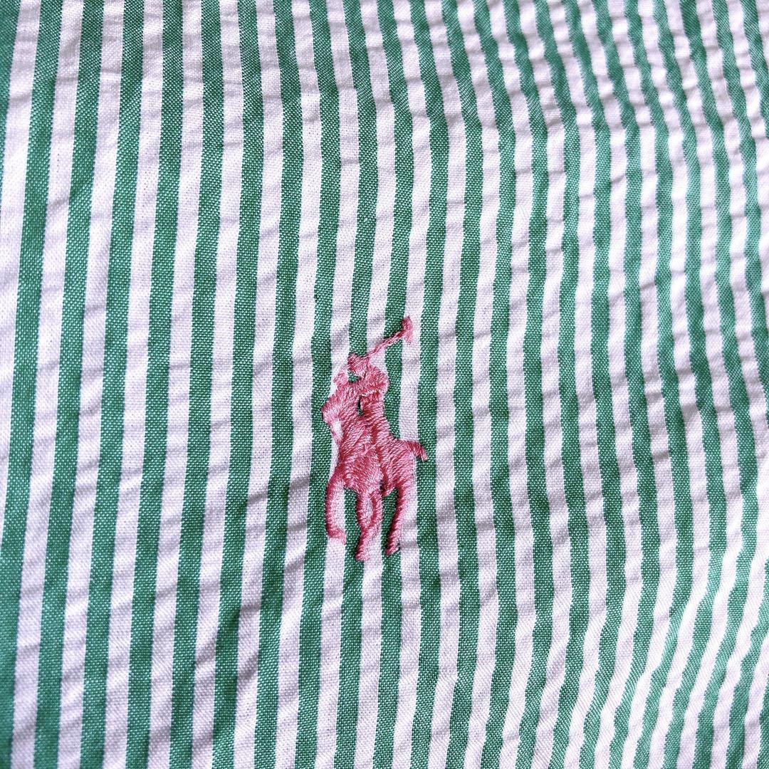 美品 ポロラルフローレン ボタンダウンシャツ 半袖 刺繍 シアサッカー XL