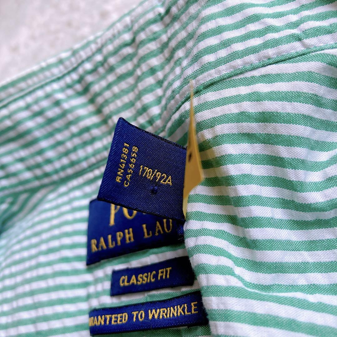 美品 ポロラルフローレン ボタンダウンシャツ 半袖 刺繍 シアサッカー XL