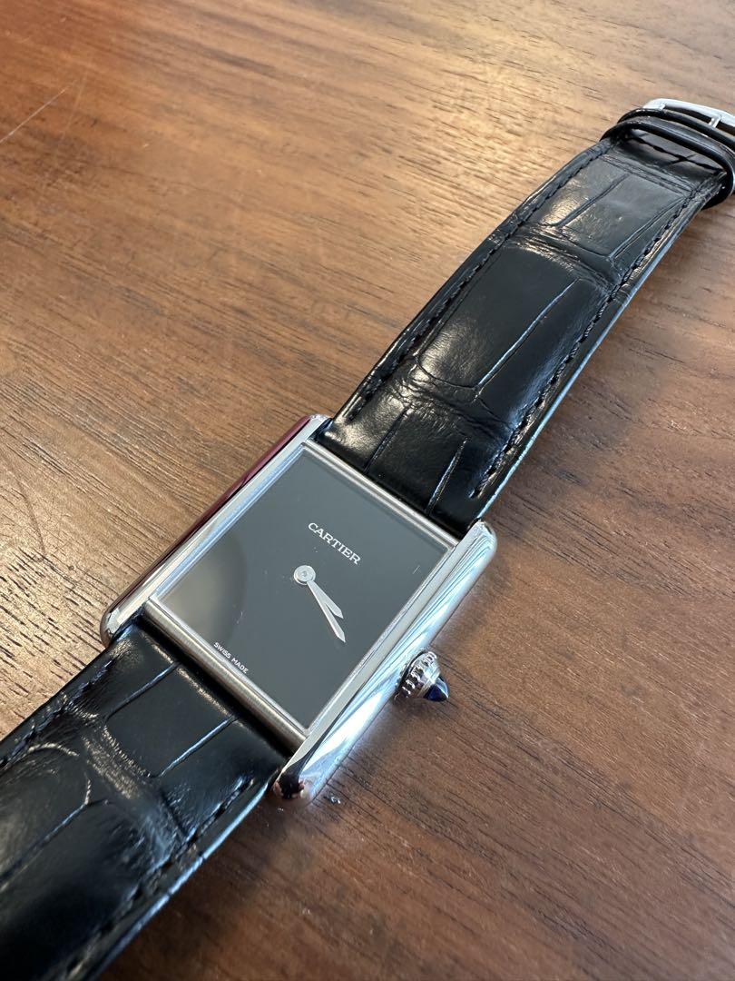 Cartier ブラック レザー 時計　タンク　マスト　LM