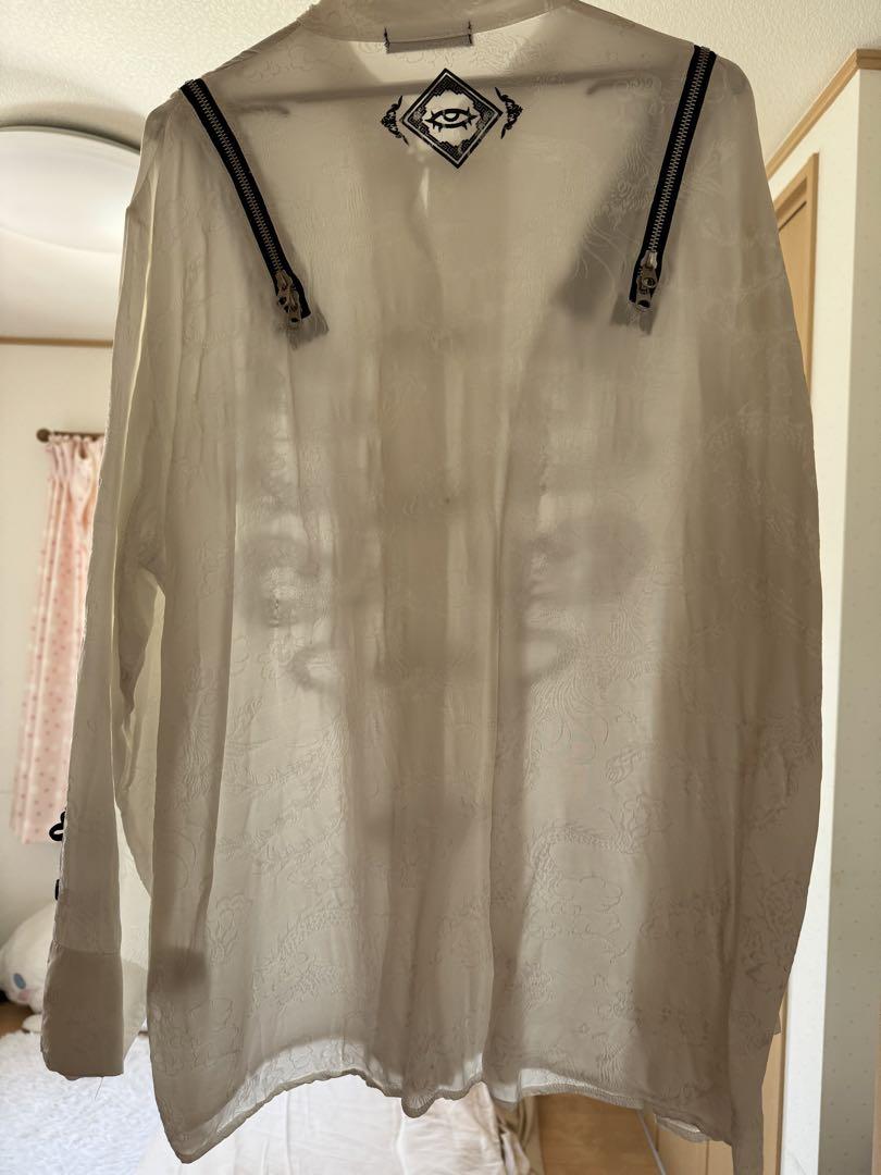 ショルダーZIP総柄チャイナシャツ 白 REFLEM