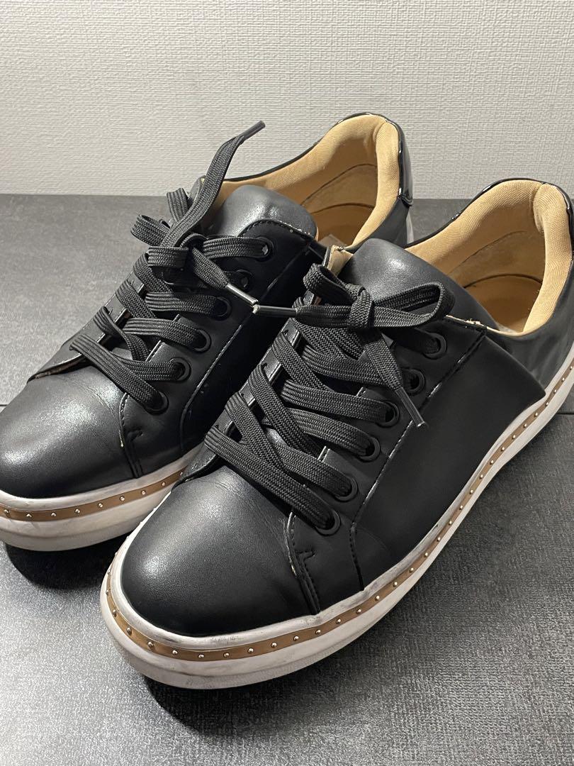 【美品】ランバンオンブルー レザー レースアップスニーカー スタッズ 厚底 黒 ランバンオンブルー レザー レースアップスニーカー スタッズ