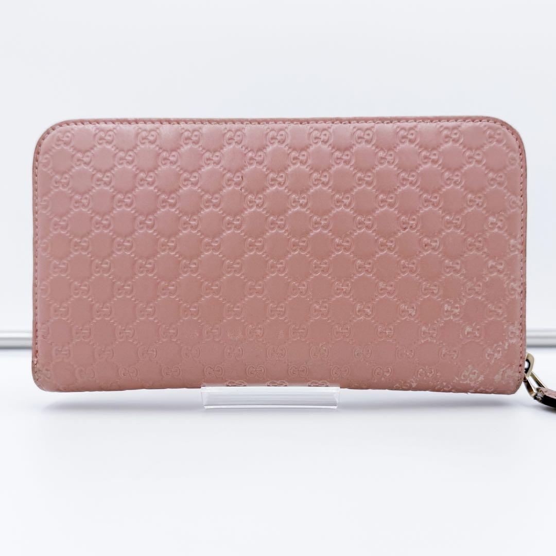 GUCCI グッチシマ ラウンドジップ ロングウォレット マイクロGG ピンク