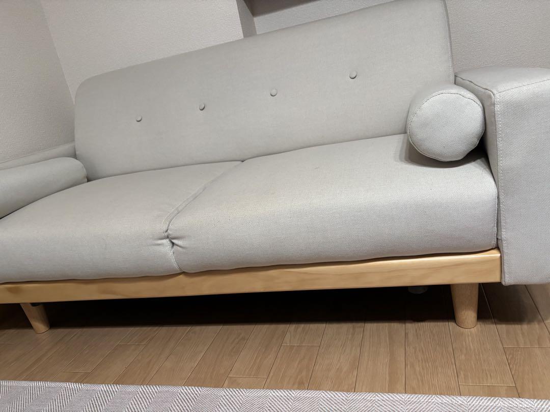 【もも専用】布製ソファ ボタン付き 木製脚 もも専用】布製ソファ ボタン付き 木製脚