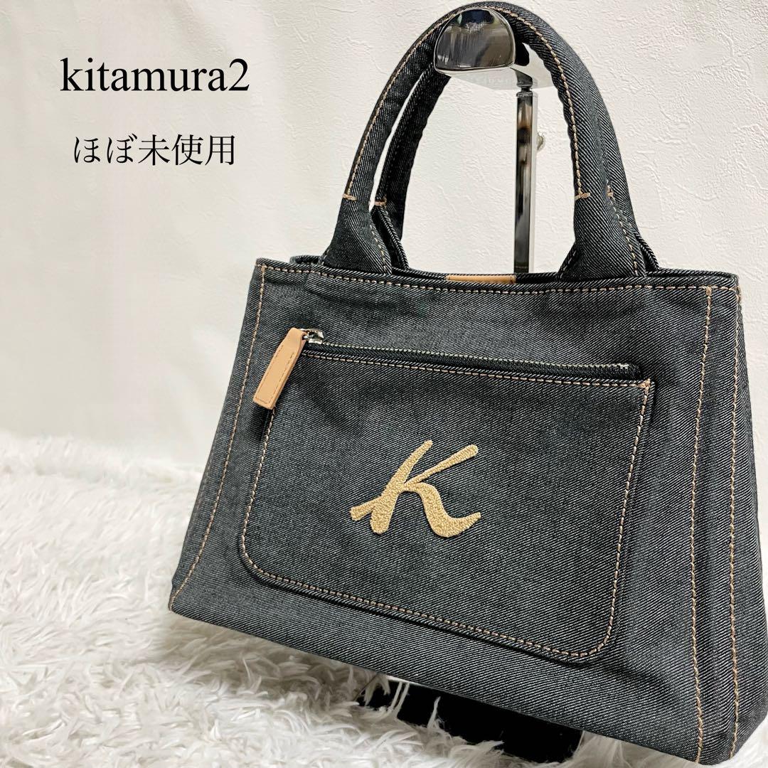 【使用感少なめ】キタムラ デニム レザー ハンドバッグ ブラックカラー