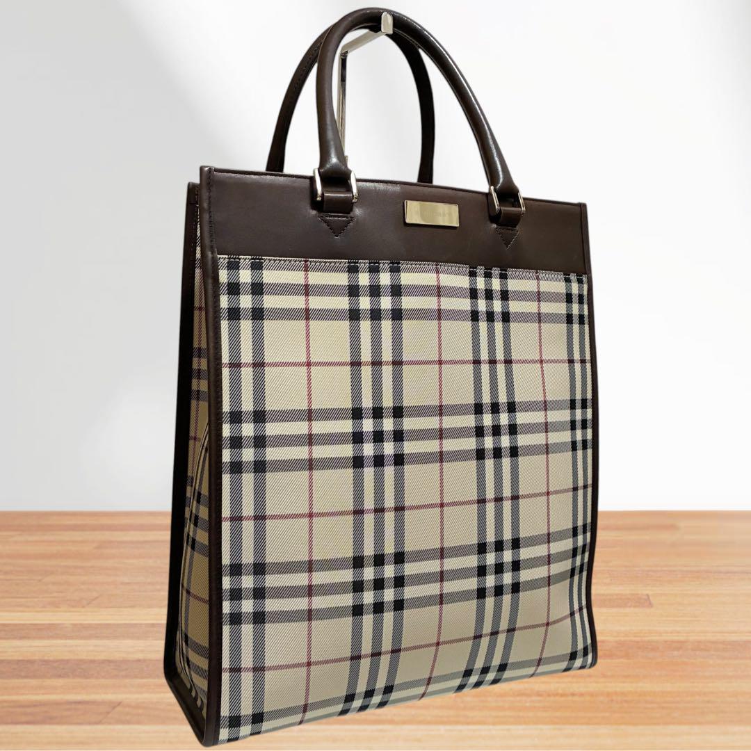 【極美品】バーバリー BURBERRY トートバッグ ノバチェック プレートロゴ