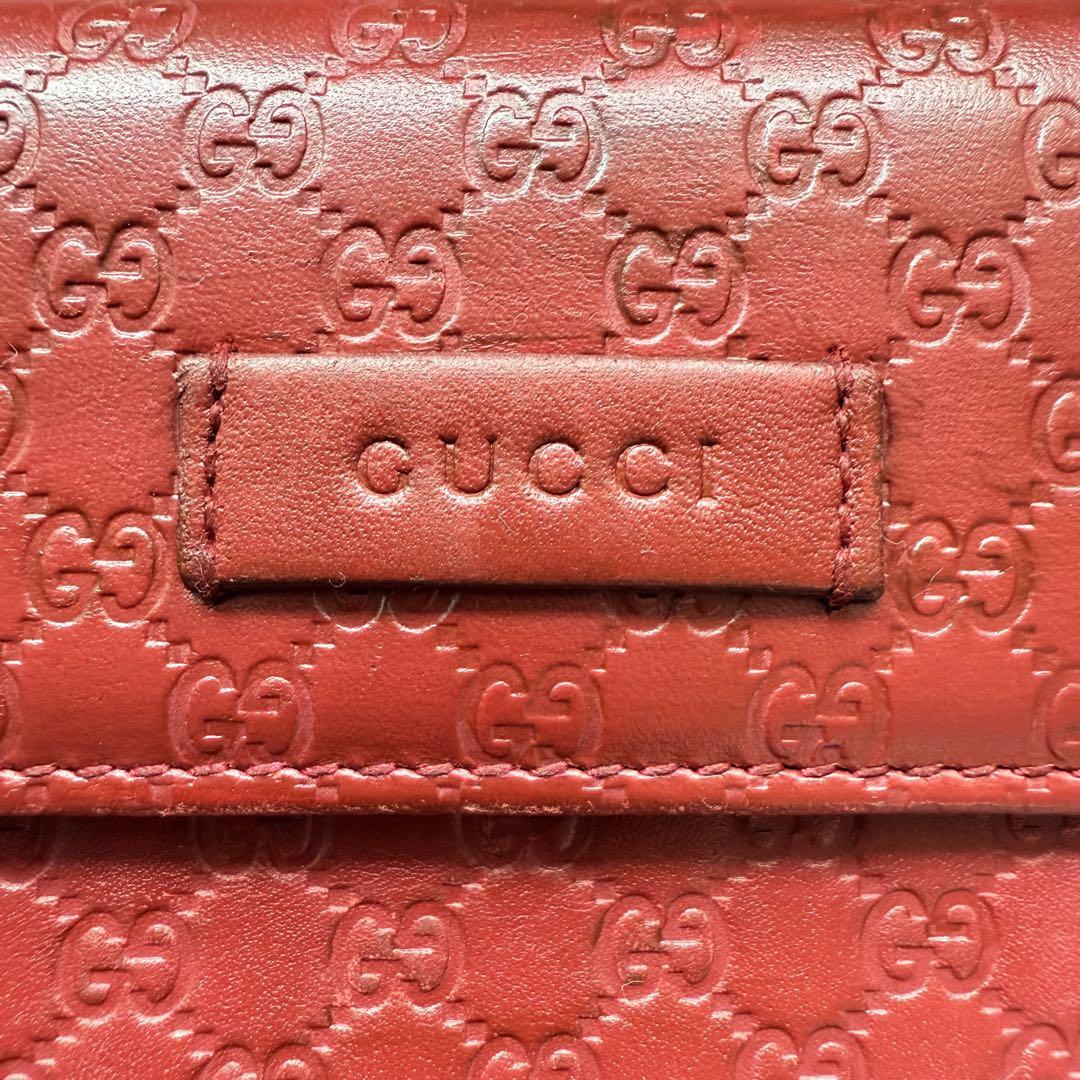 GUCCI シマ 長財布 GG柄 レザー レッド ラウンドファスナー 大容量