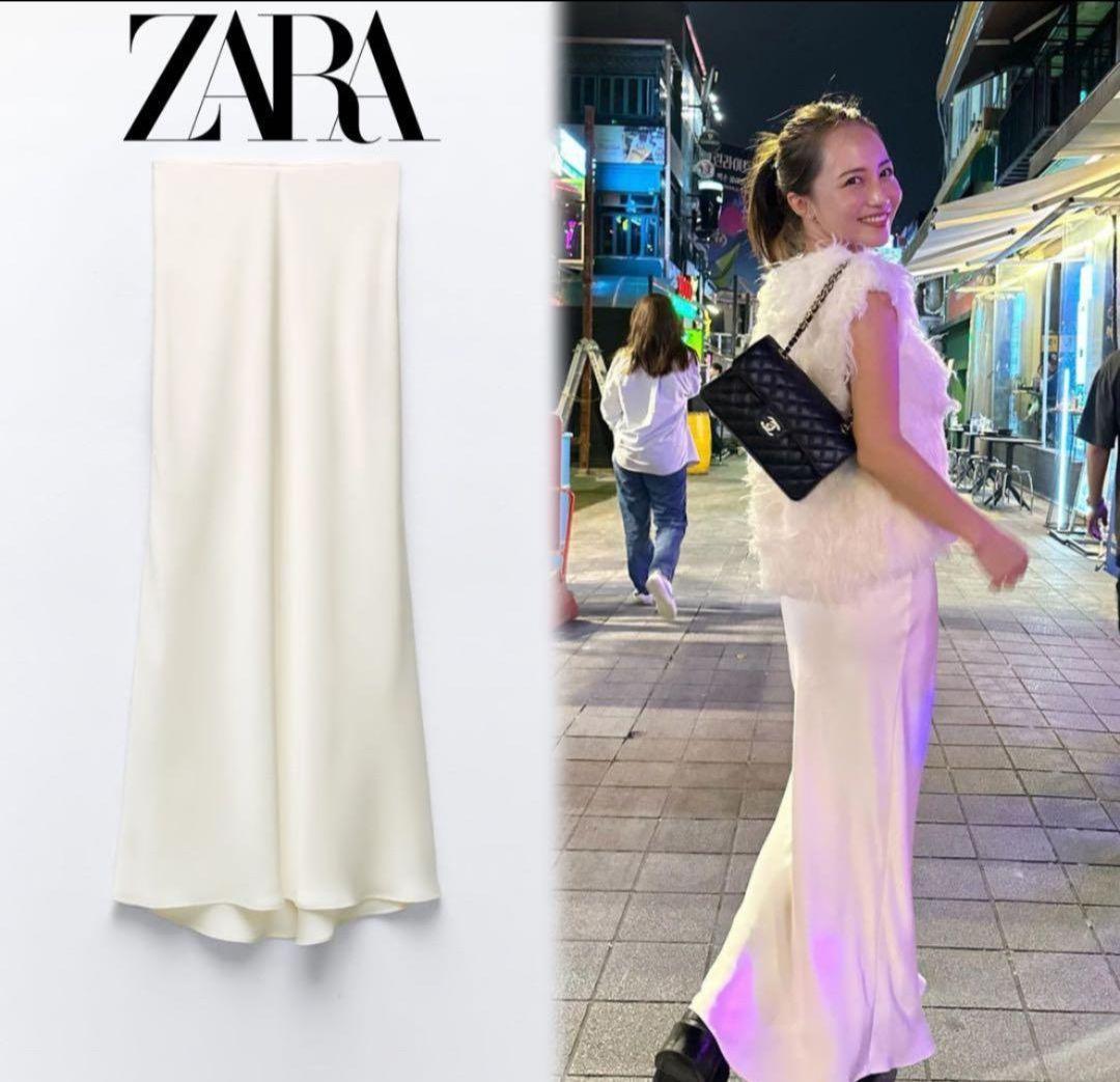 ZARA サテン ミディスカート エクリュ
