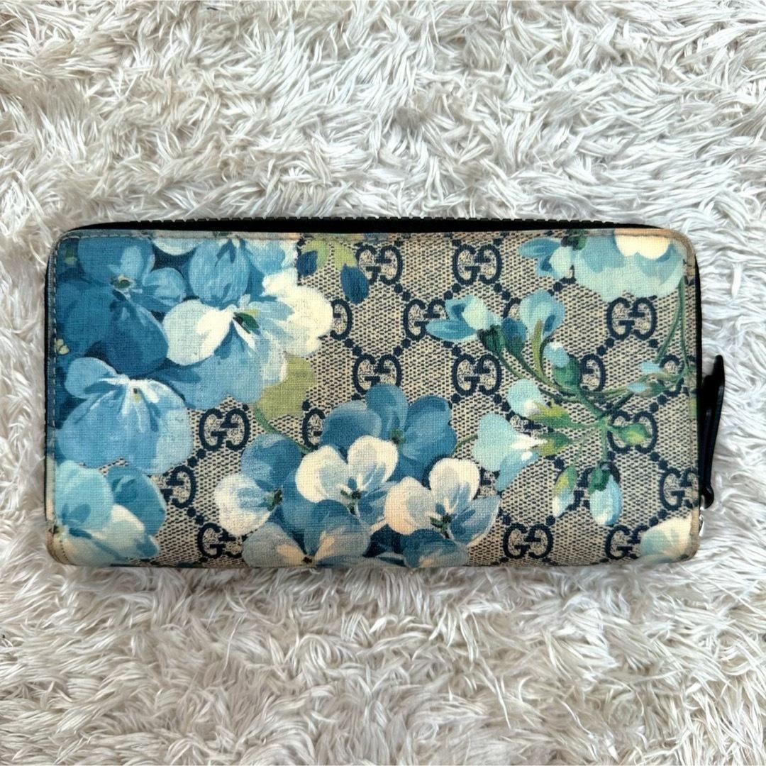【美品】グッチ 長財布 ラウンドファスナー ベージュ ブルームス スプリーム