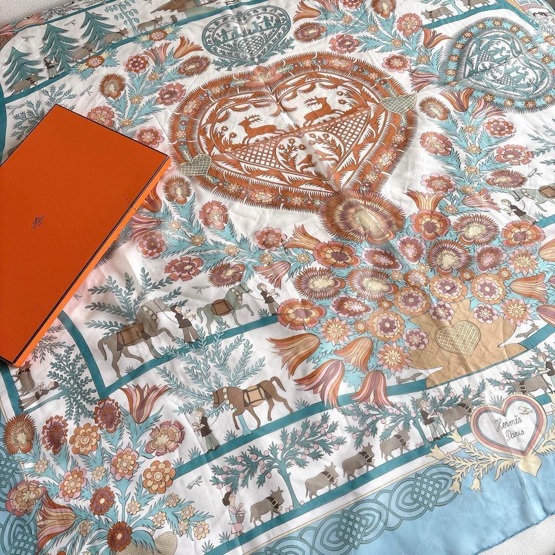 極美品 エルメス HERMES カレ140 シルク モスリン シフォン大判