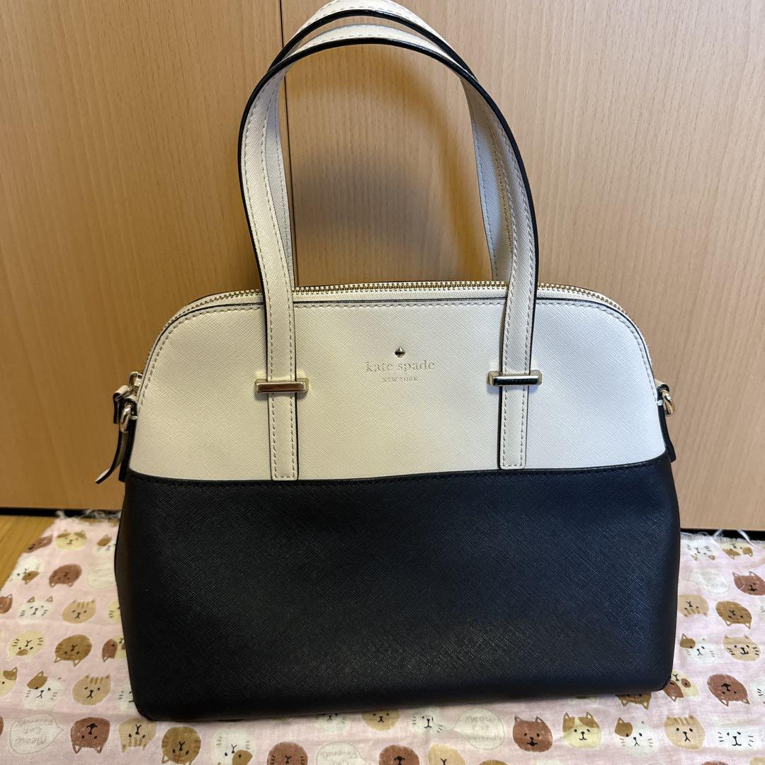 贅沢品 ハンドバッグ spade kate ホワイト/ブラック メルカリ - バッグ